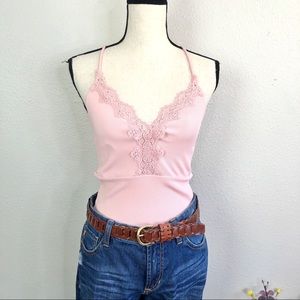 Topshop (8) Blush Pink Lace Trim Bodysuit